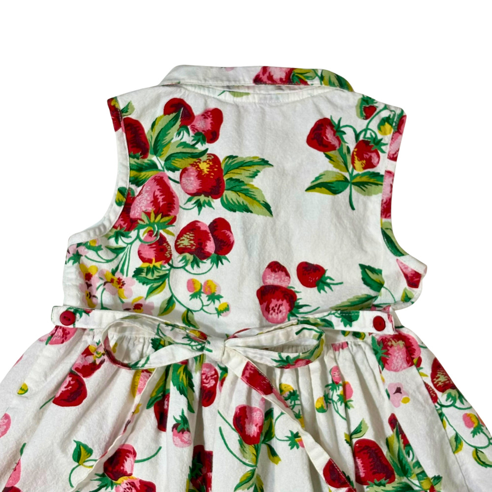 April Cornell Strawberry Porch Dress White Girls 3/4 Tie Sleeveless Summer Fruit - Picture 7 of 14